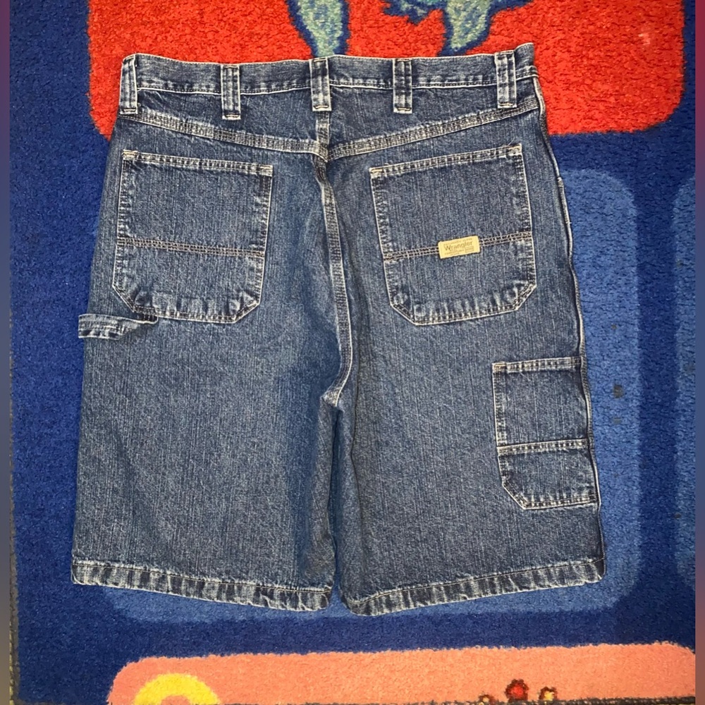VTG Wrangler Carpenter Denim Shorts Dark Blue Wash Men’s Sz 34 Y2K Hip-Hop Baggy
